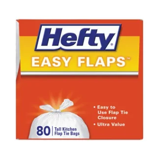 Hefty® Easy Flaps Trash Bags, Tie-Flap Closure, 13 Gallon, White, 80 Bags per Box, 3 Boxes per Carton