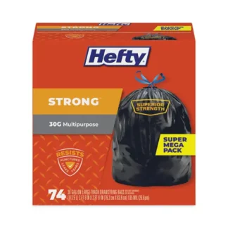 Hefty® Strong Multipurpose Drawstring Trash Bags, 30 gal, 74 Bags/Box, 3 Boxes/Carton