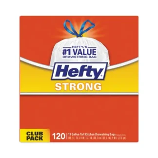 Hefty® Strong Tall Kitchen Drawstring Bags, 13 gal, 120/Box, White