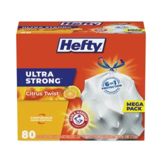 Hefty® Ultra Strong Scented Tall Kitchen Bags, Drawstring, Citrus Twist, White, 80 Bags/Box, 3 Boxes/Carton