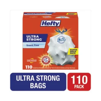 Hefty® Ultra Strong Tall Kitchen Trash Bags, Drawstring, 13 gal, White, 110/Box
