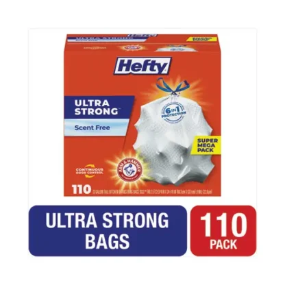 Hefty® Ultra Strong Tall Kitchen Trash Bags, Drawstring, 13 gal, White, 110/Box