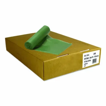 Heritage Eco Blend Max Can Liners, 45 gal, Green, 25 Bags/Roll, 6 Rolls/Carton