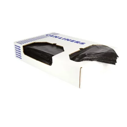Heritage Linear Low-Density Can Liners with Dual-Dispense Box, Black, Flat Pack, 100/Carton