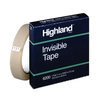 Highland™ Invisible Permanent Mending Tape, 3" Core, 0.75" x 72 yds, Clear