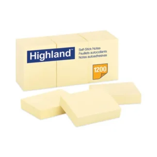 Highland™ Self-Stick Notes, Yellow, 1.38" x 1.88", 100 Sheets per Pad, 12 Pads per Pack