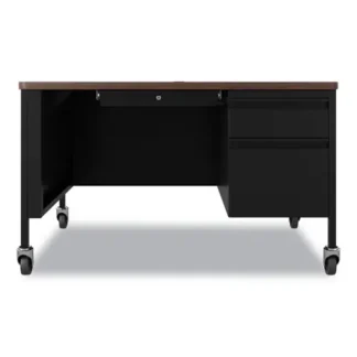 Hirsh Industries® Mobile Teachers Pedestal Desk, Right-Hand Pedestal with Box/File Drawers, Walnut/Black, 48" x 30" x 29.5"