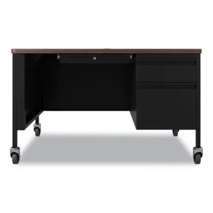 Hirsh Industries® Mobile Teachers Pedestal Desk, Right-Hand Pedestal with Box/File Drawers, Walnut/Black, 48" x 30" x 29.5"