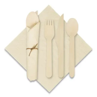 Hoffmaster® Pre-Rolled Caterwrap Kraft Napkins with Wood Cutlery, Fork/Knife/Napkin/Spoon, Brown, 100/Carton