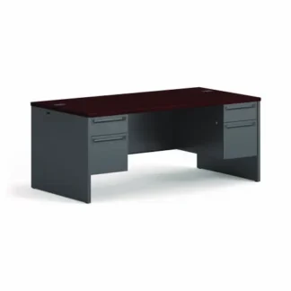 HON® 38000 Series Double Pedestal Desk, Mahogany/Charcoal, 72"W x 36"D x 29.5"H
