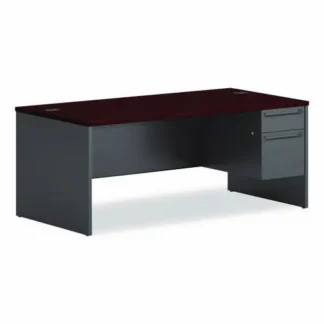 HON® 38000 Series Right Pedestal Desk, 72" x 36" x 29.5", Mahogany/Charcoal