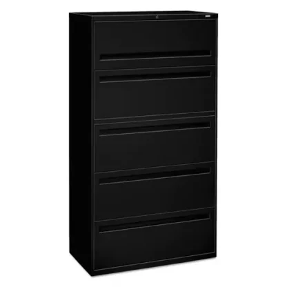 HON® Brigade 700 Series Lateral File, 4 Legal/Letter-Size File Drawers, 1 File Shelf, 1 Post Shelf, Black, 36" x 18" x 64.25"