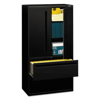 HON® Brigade 700 Series Lateral File with Enclosed Storage, 3 Shelves, 2 Legal/Letter-Size File Drawers, Black