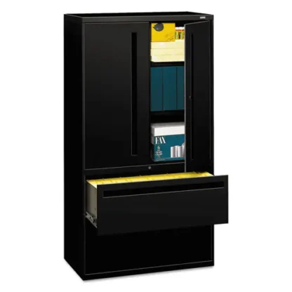 HON® Brigade 700 Series Lateral File with Enclosed Storage, 3 Shelves, 2 Legal/Letter-Size File Drawers, Black