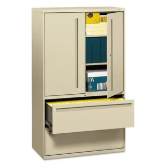 HON® Brigade 700 Series Lateral File with Three-Shelf Enclosed Storage, 2 Legal/Letter-Size File Drawers, Putty