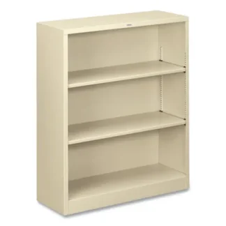 HON® Metal Bookcase, Three-Shelf, 34.5w x 12.63d x 41h, Putty