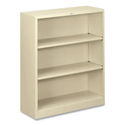 HON® Metal Bookcase, Three-Shelf, 34.5w x 12.63d x 41h, Putty
