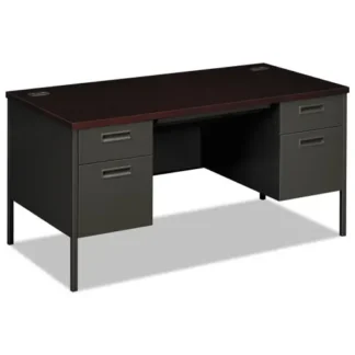 HON® Metro Classic Series Double Pedestal Desk, Flush Panel, Mahogany/Charcoal, 60"W x 30"D x 29.5"H