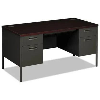 HON® Metro Classic Series Double Pedestal Desk, Flush Panel, Mahogany/Charcoal, 60"W x 30"D x 29.5"H