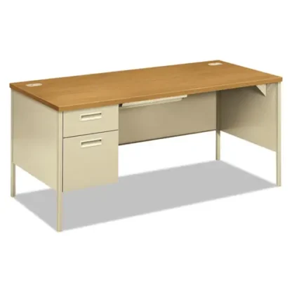 HON® Metro Classic Series Left Pedestal 'L' Workstation Desk, Harvest/Putty, 66"W x 30"D x 29.5"H