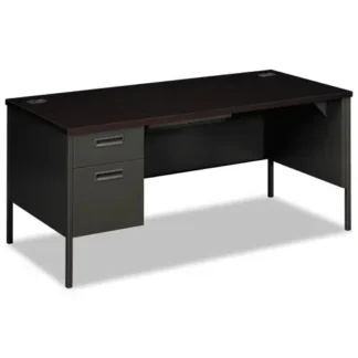 HON® Metro Classic Series Left Pedestal "L" Workstation Desk, Mahogany/Charcoal