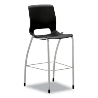 HON® Motivate Four-Leg Cafe Height Stool, Onyx Seat & Back, Platinum Base, 30" Seat Height, Supports Up to 300 lb