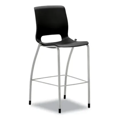 HON® Motivate Four-Leg Cafe Height Stool, Onyx Seat & Back, Platinum Base, 30" Seat Height, Supports Up to 300 lb