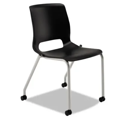 HON® Motivate Four-Leg Stacking Chair, Supports 300 lb, 18.25" Seat Height, Onyx Fabric Seat, Black Back, Platinum Base, 2/Carton