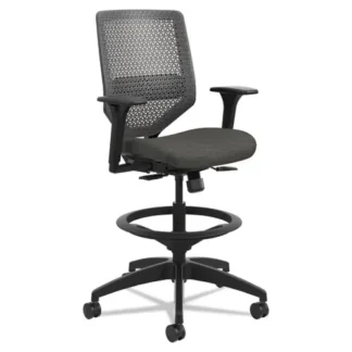 HON® Solve Series ReActiv Back Task Stool, Supports Up to 300 lb, 23" to 33" Seat Height, Ink Seat, Charcoal Back, Black Base