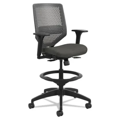 HON® Solve Series ReActiv Back Task Stool, Supports Up to 300 lb, 23" to 33" Seat Height, Ink Seat, Charcoal Back, Black Base