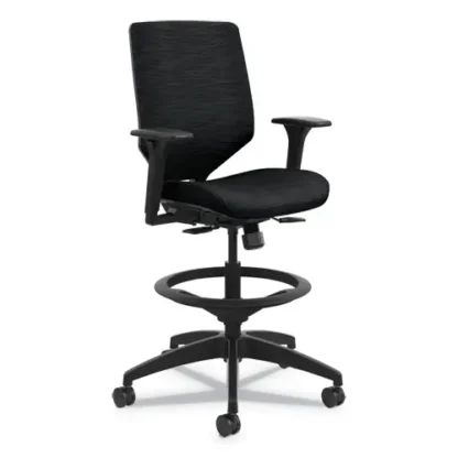 HON® Solve Series Upholstered Back Task Stool, Supports Up to 300 lb, 23" to 33" Seat Height, Ink Seat/Back, Black Base