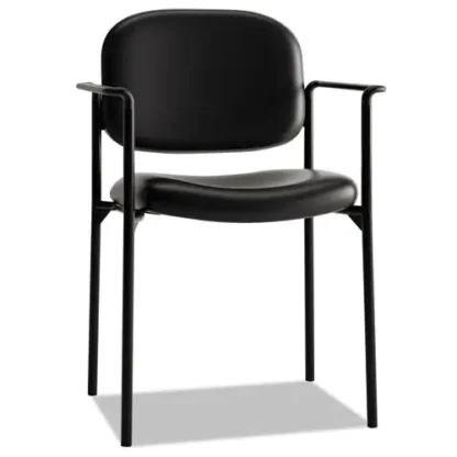 HON® VL616 Stacking Guest Chair with Arms, Bonded Leather Upholstery, Black