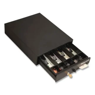 Honeywell Space-Saving Steel Cash Drawer, 4 Bill, 5 Coin Slots, Key Lock - Black