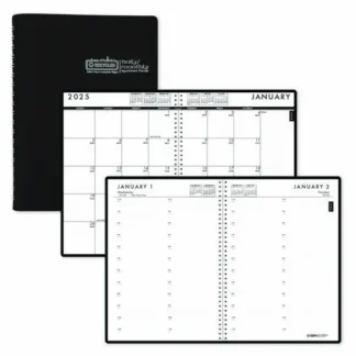 House of Doolittle™ 24/7 Recycled Daily Appointment Book/Monthly Planner, 10 x 7, Black Cover, 12-Month (Jan to Dec): 2025