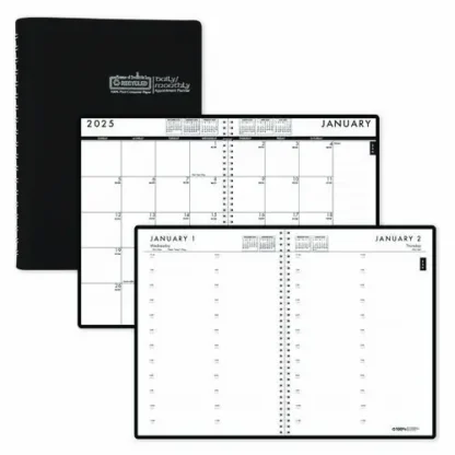 House of Doolittle™ 24/7 Recycled Daily Appointment Book/Monthly Planner, 10 x 7, Black Cover, 12-Month (Jan to Dec): 2025