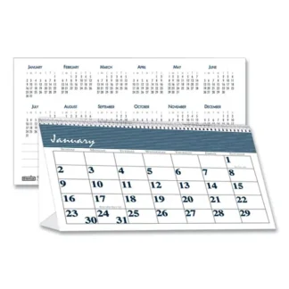House of Doolittle™ Bar Harbor Recycled Desk Tent Monthly Calendar, 7 x 4.25, White/Blue Sheets, 12-Month (Jan to Dec), 2025
