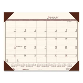 House of Doolittle™ EcoTones Recycled Monthly Desk Pad Calendar, 22 x 17, Moonlight Cream Sheets, Brown Corners, 12-Month (Jan to Dec): 2025