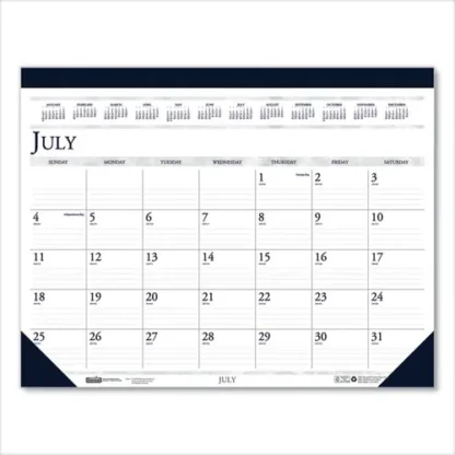 House of Doolittle™ Recycled Academic Desk Pad Calendar, 14-Month (July to Aug), 2024-2025, 18.5 x 13, White/Blue Sheets, Blue Binding and Corners