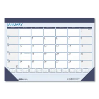 House of Doolittle™ Recycled Contempo Desk Pad Calendar, 18.5 x 13, White/Blue Sheets, Blue Binding, Blue Corners, 12-Month (Jan to Dec): 2025