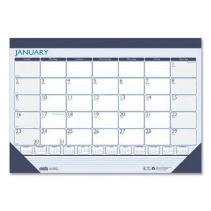 House of Doolittle™ Recycled Contempo Desk Pad Calendar, 22 x 17, White/Blue Sheets, Blue Binding, Blue Corners, 12-Month (Jan to Dec): 2025