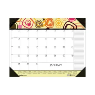 House of Doolittle™ Recycled Desk Pad Calendar, Geometric Artwork, 22 x 17, White Sheets, Black Binding/Corners, 12-Month (Jan to Dec): 2025