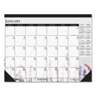 House of Doolittle™ Recycled Desk Pad Calendar, Wild Flowers Artwork, 18.5 x 13, White Sheets, Black Binding/Corners, 12-Month (Jan-Dec) 2025