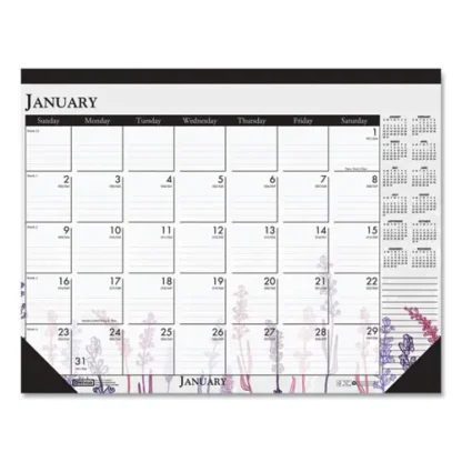 House of Doolittle™ Recycled Desk Pad Calendar, Wild Flowers Artwork, 18.5 x 13, White Sheets, Black Binding/Corners, 12-Month (Jan-Dec) 2025