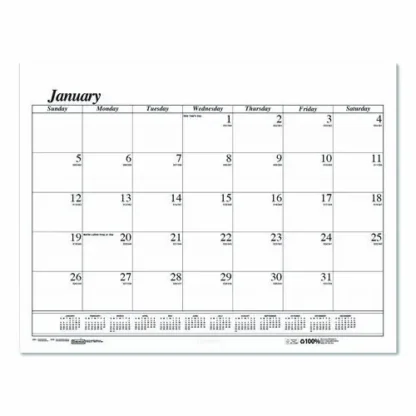 House of Doolittle™ Recycled Economy Monthly Desk Pad Calendar, 22 x 17, White/Black Sheets, 12-Month (Jan to Dec): 2025
