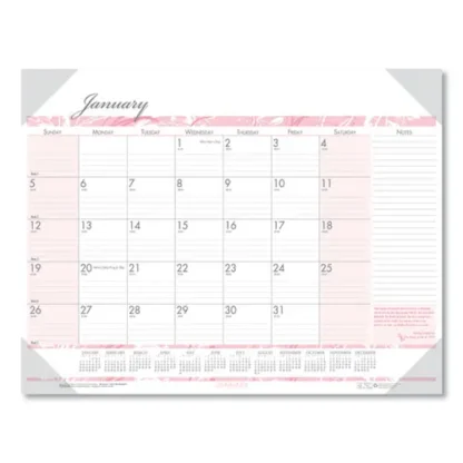House of Doolittle™ Recycled Monthly Desk Pad Calendar, Breast Cancer Awareness Artwork, 18.5 x 13, Black Binding/Corners, 12-Month (Jan-Dec): 2025