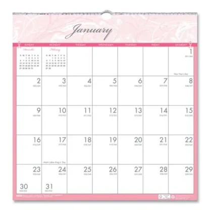 House of Doolittle™ Recycled Monthly Wall Calendar, Breast Cancer Awareness Artwork, 12 x 12, White/Pink/Gray Sheets, 12-Month (Jan-Dec), 2025