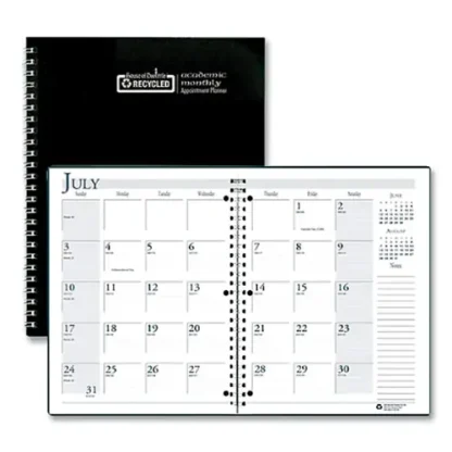 House of Doolittle™ Recycled Three-Hole Punched Wirebound Academic Monthly Planner, Black Cover, 14-Month (July to Aug), 2024-2025, 11 x 8.5