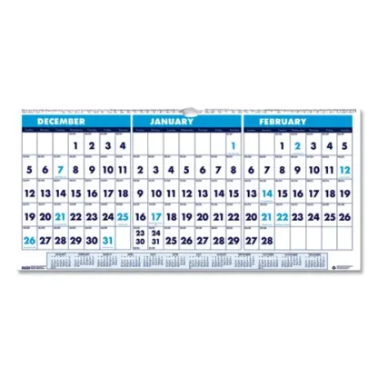 House of Doolittle™ Recycled Three-Month Wall Calendar, 14-Month, Horizontal, 17 x 8, White, Dec 2024-Jan 2026