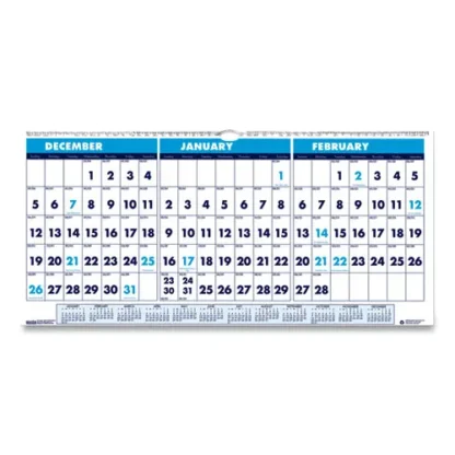 House of Doolittle™ Recycled Three-Month Format Wall Calendar, Horizontal Orientation, 23.5 x 12, White Sheets, 14-Month: Dec 2024 to Jan 2026