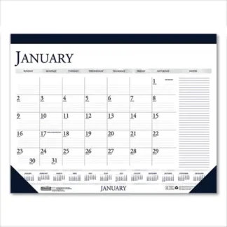House of Doolittle™ Recycled Two-Color Monthly Desk Pad Calendar with Notes Section, 18.5 x 13, Blue Binding/Corners, 12-Month (Jan-Dec): 2025